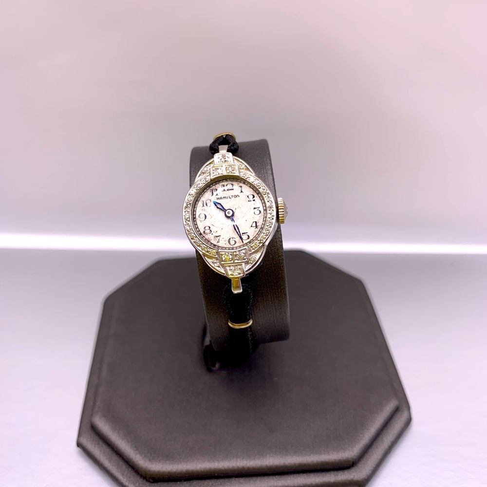 Vintage Hamilton watch silver , gold plated, diamonds, works , manual, 1945 appr